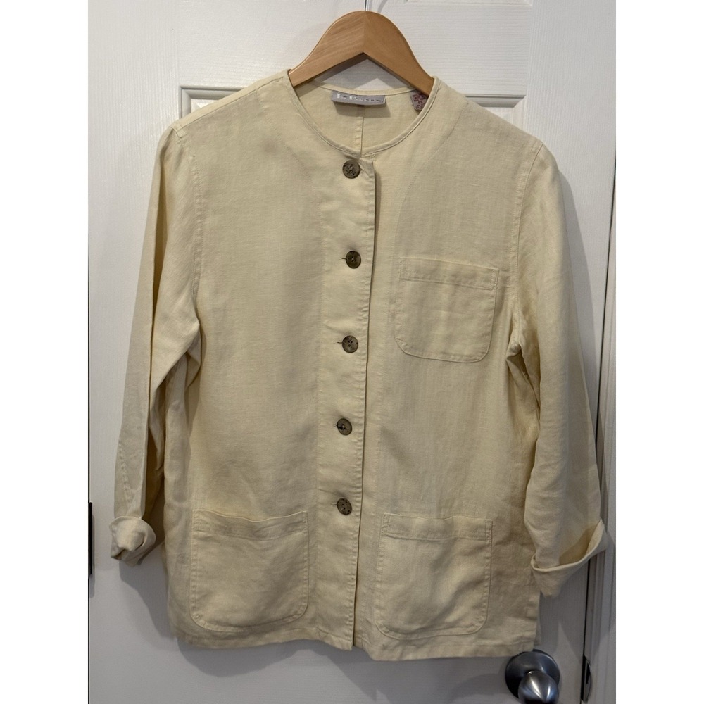 Vintage LT Sport 100% Linen Granola Blouse Pockets Size PS Minimalistic Classy